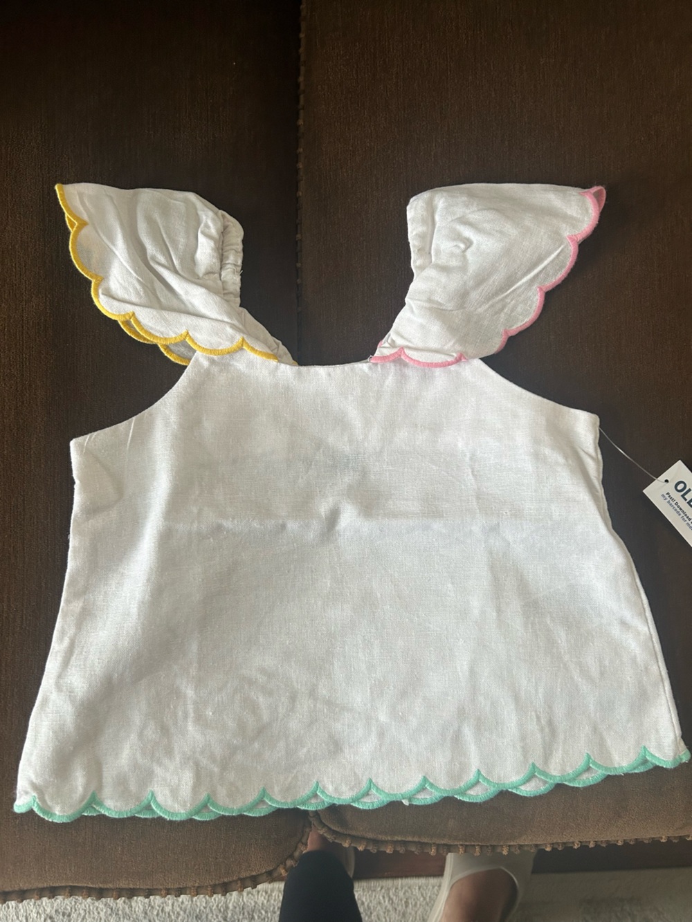 Old Navy White Scallop-Trim Tank with Pink & Yellow Accent